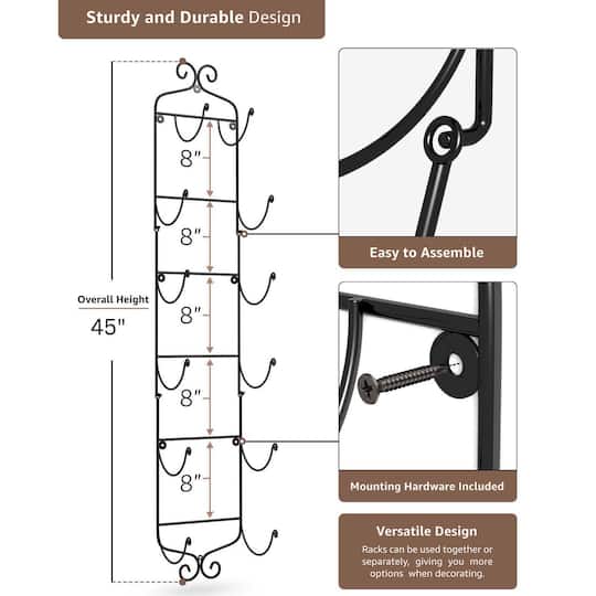 Sorbus 45" Elegant Black Wall-Mounted 6-Bottle Wine & Towel Rack